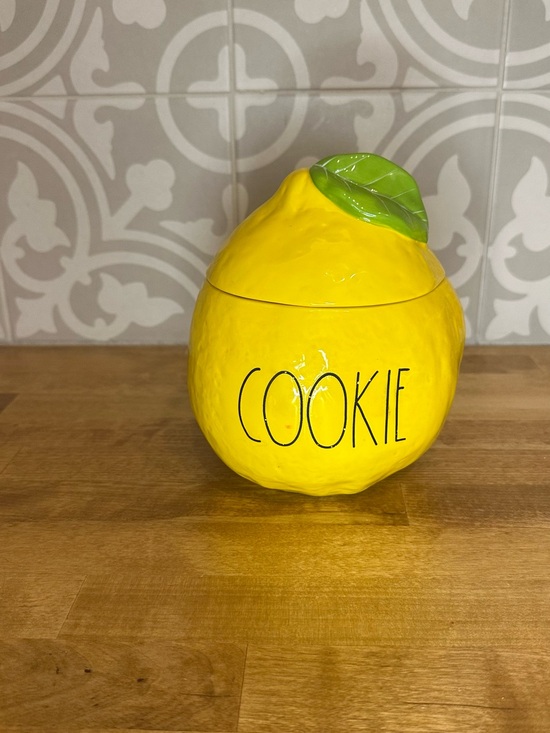 Rae Dunn Other - Rae Dunn Yellow Ceramic Cookie Canister with Green Leaf Lid